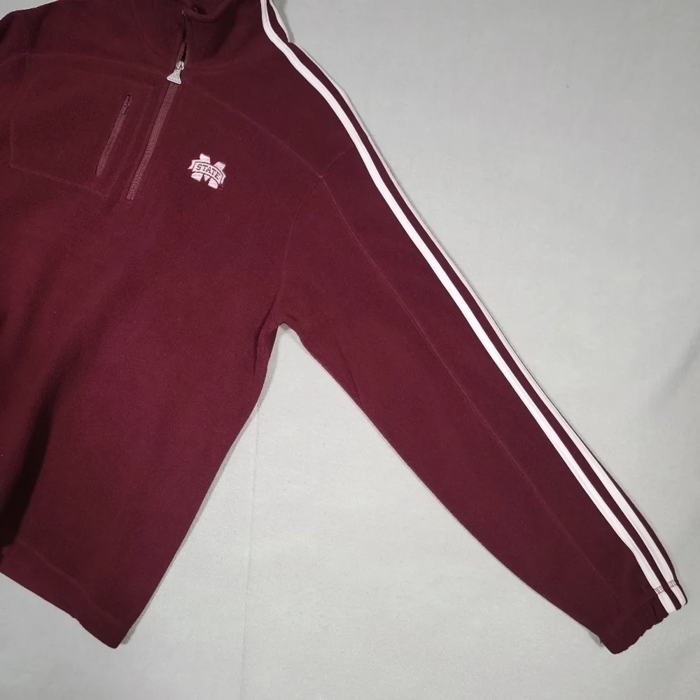 Adidas Mississippi State Bulldogs 1/4 Zip Fleece Pullover 3 Stripe Sleeve Size M